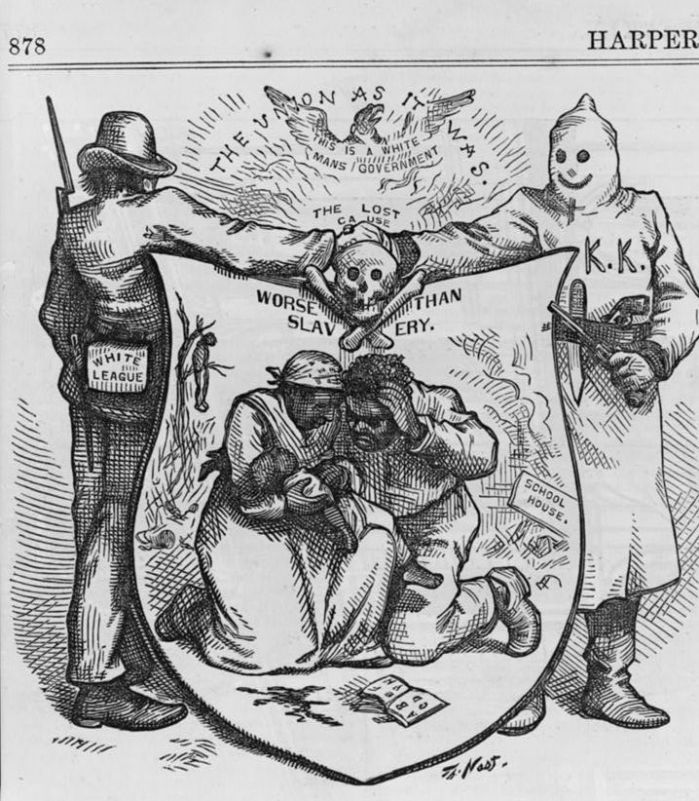 The Union as It Was the Lost Cause, Worse Than Slavery by Thomas Nast. From Harper's Weekly, v. 18, no. 930 (1874 October 24), 848. Courtesy of Library of Congress, Prints and Photographs Online Catalog.